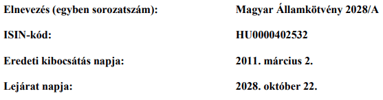 nyilvános ajánlattétel - magyar államkötvény 2028/A