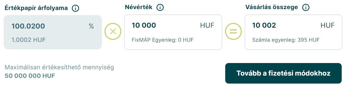 FixMÁP vásárlása webkincstáron: árfolyam, névérték, vásárlás összege